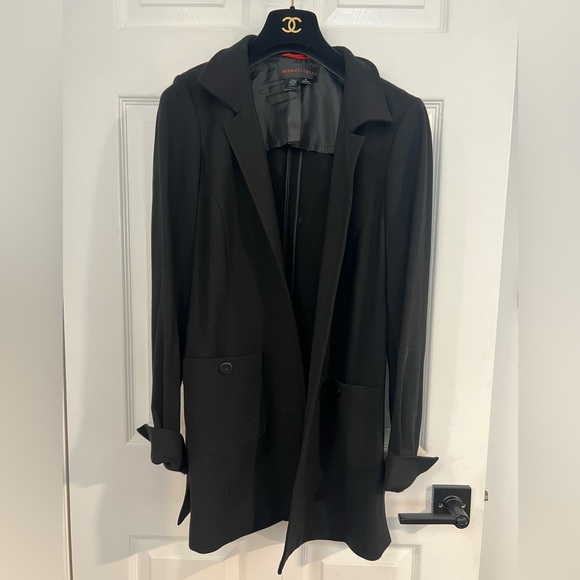 Nina McLemore PONTE KNIT CAR COAT Open Front Long Blazer Jacket Size 10 Black - Picture 2 of 16
